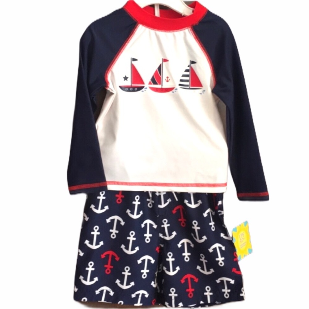 Little Me Sailboats & Anchors Rashguard Blue Red White Sizes 12 Months 24 Months